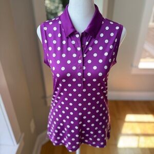NIKE Golf Precision Purple White Polka Dot Dri-Fit Sleeveless Polo Shirt Small